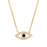 0.09ct Diamond & 0.08ct Blue Sapphire 14k Yellow Gold Eye Necklace